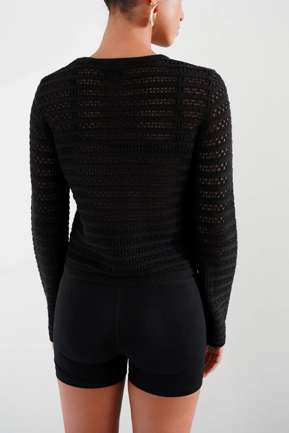 GWEN OPEN KNIT TOP - BLACK