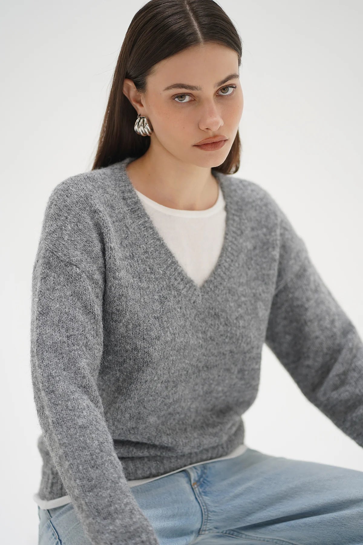 SIENNA FUZZY SWEATER - SHADOW GREY