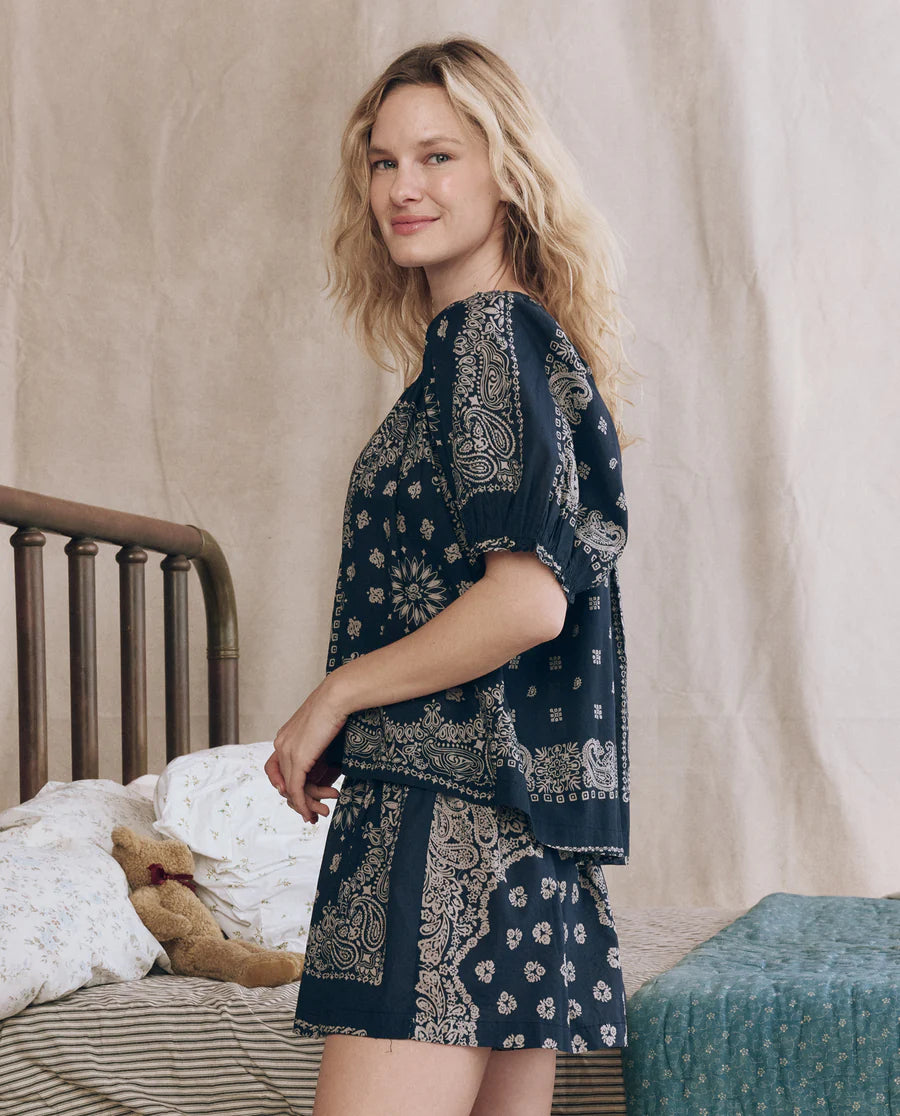 THE SMOCKED SLEEP TOP - BANDANA PATCHWORK