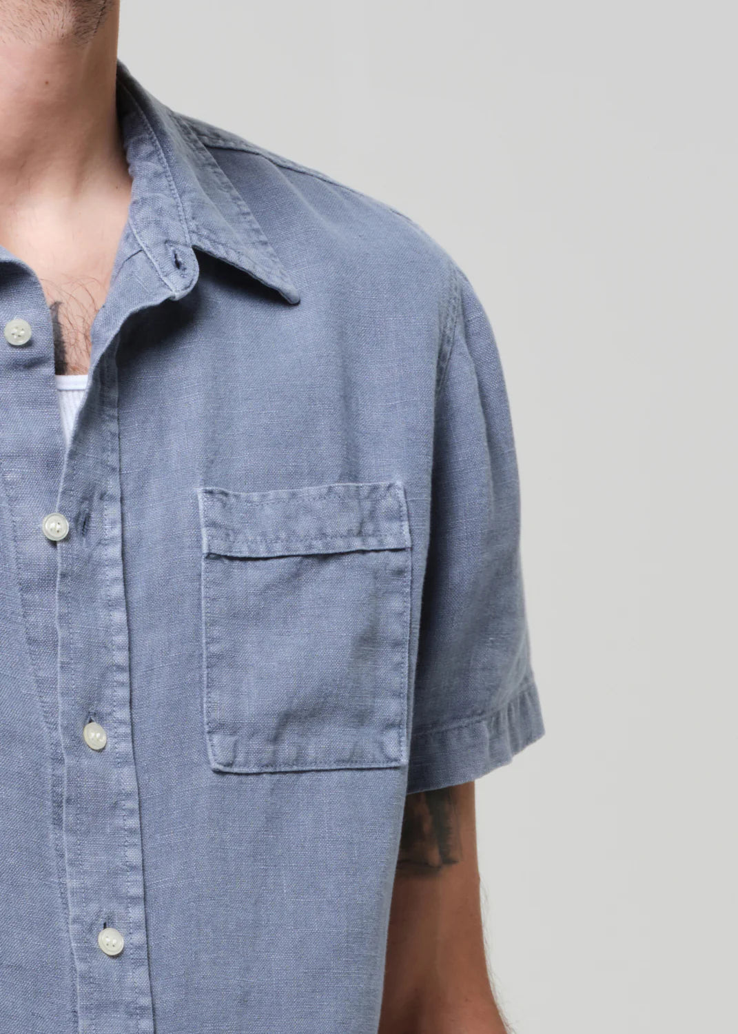 S/S CAIRO POCKET SHIRT - STONE BLUE