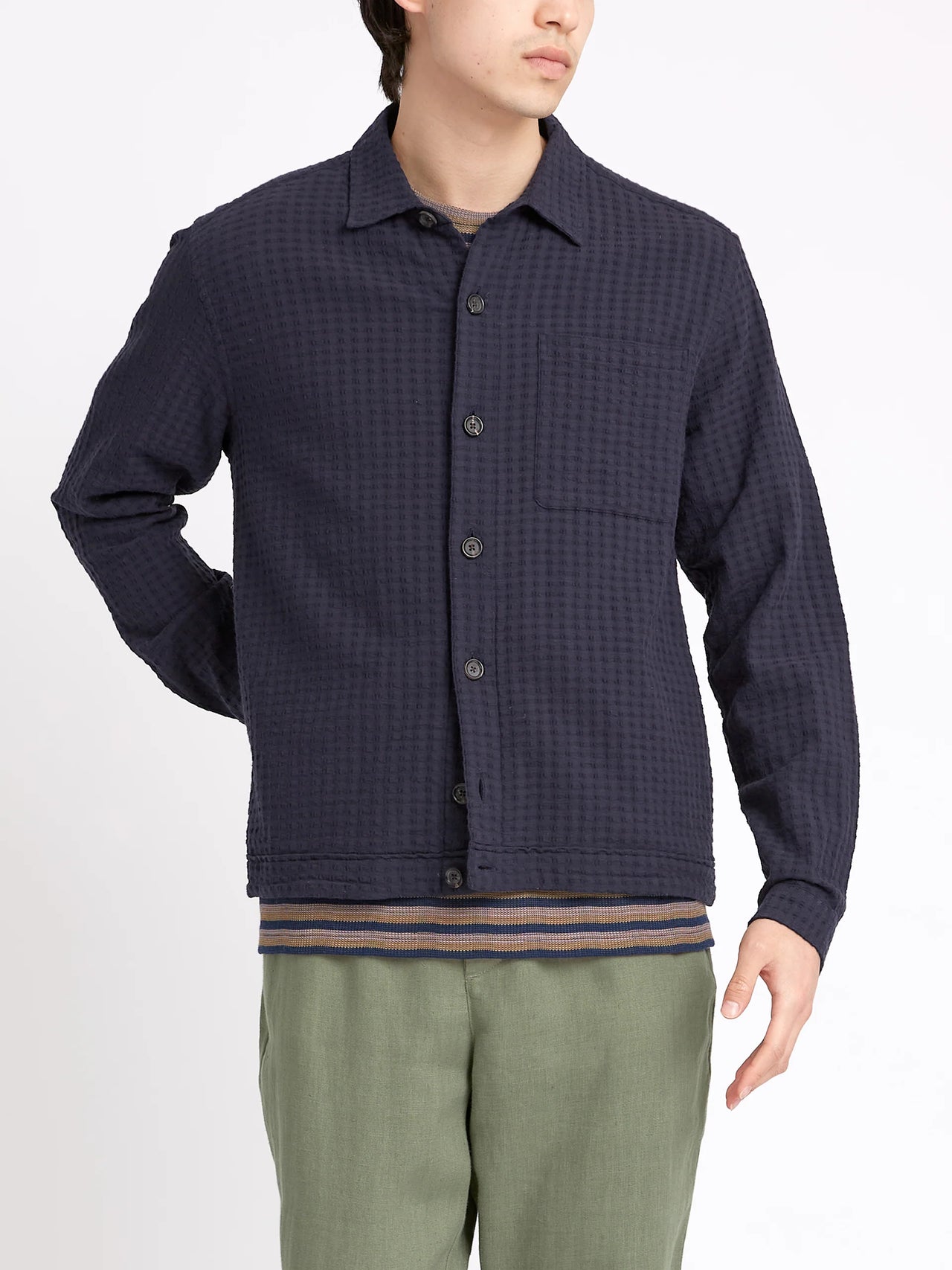 Oliver Spencer レザージャケット 牛革ネイビー ノーカラー Oliver Spencer レザージャケット 牛革ネイビー ノーカラー