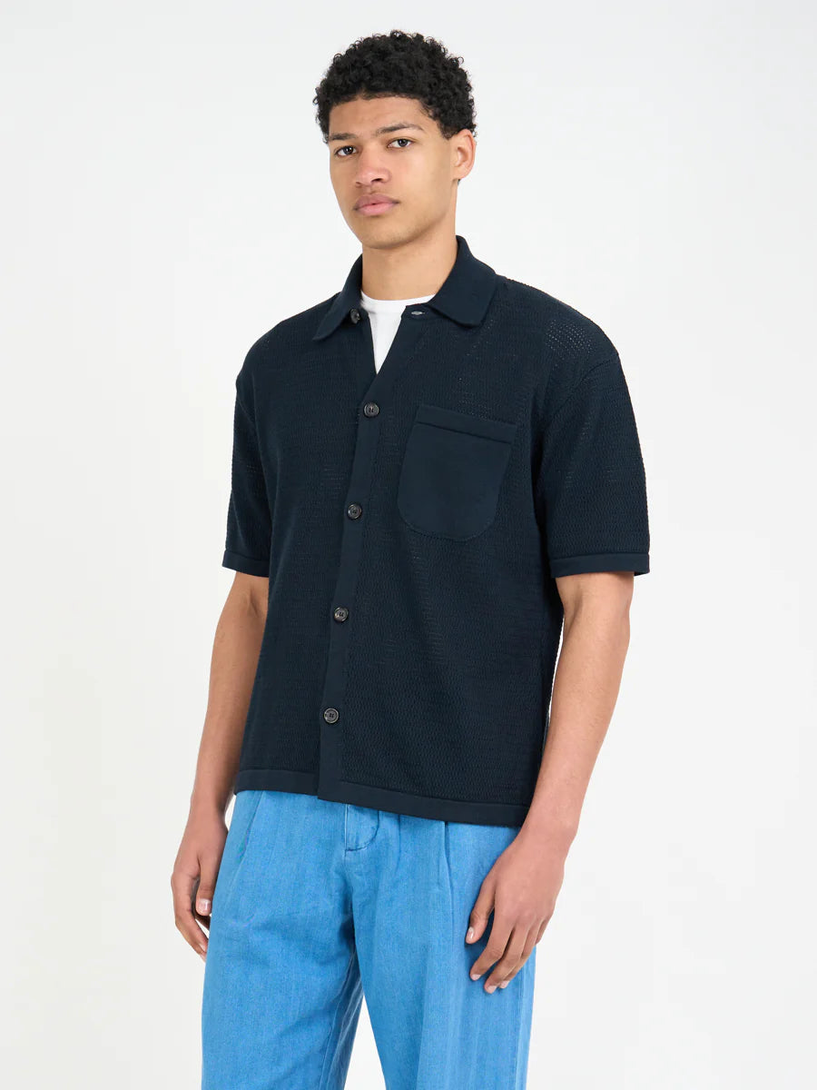 S/S MAWES KNITTED SHIRT - NAVY
