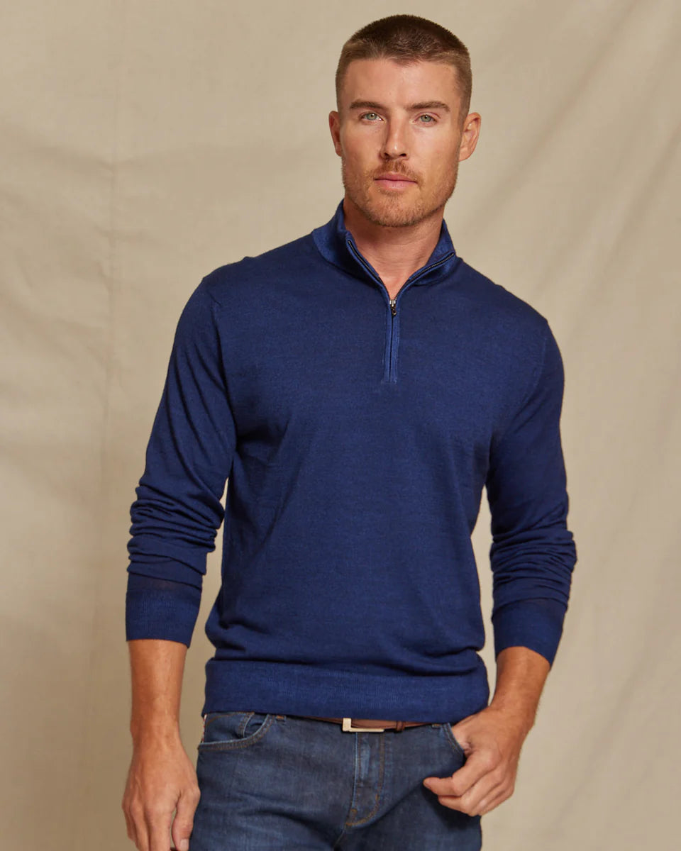 THE ARCHER L/S 1/4 ZIP SWEATER - NAVY