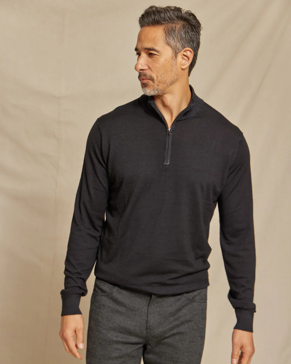 THE ARCHER L/S 1/4 ZIP SWEATER - BLACK