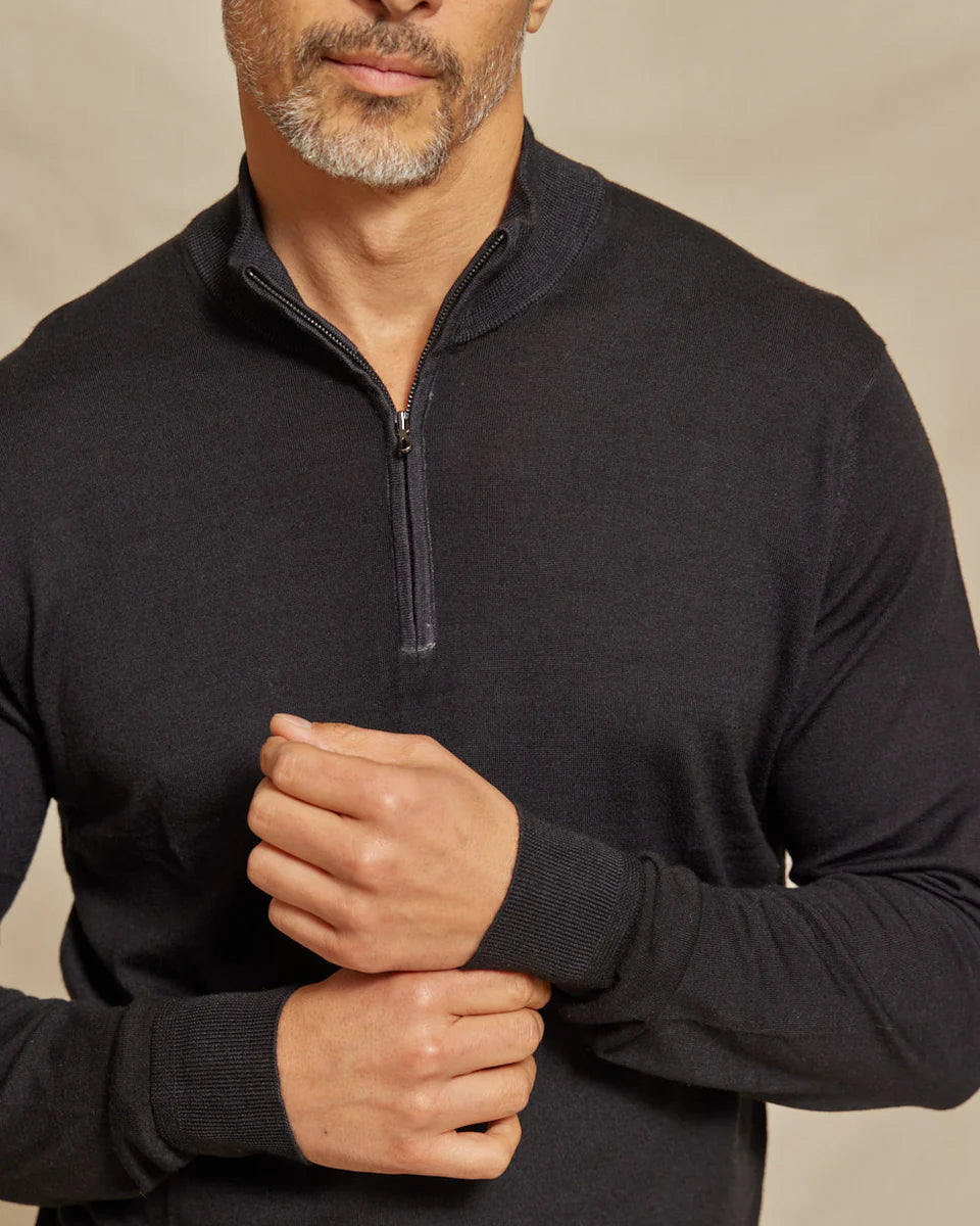 THE ARCHER L/S 1/4 ZIP SWEATER - BLACK