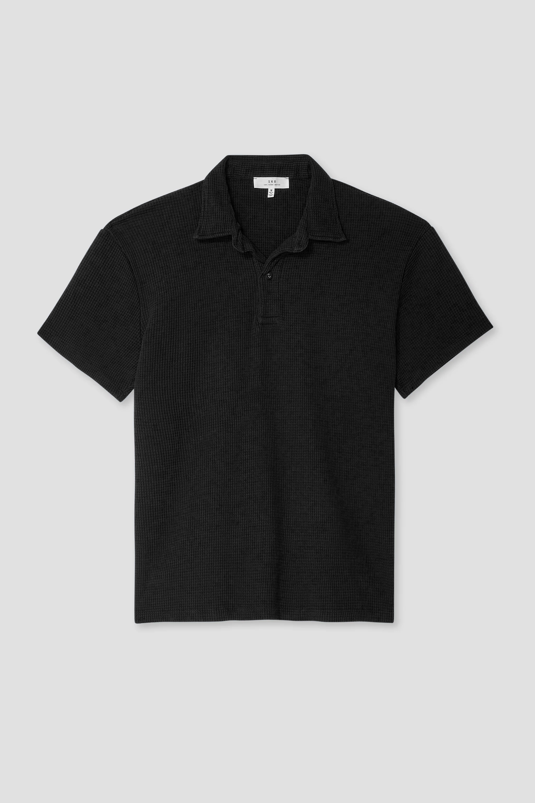 S/S WAFFLE POLO - BLACK
