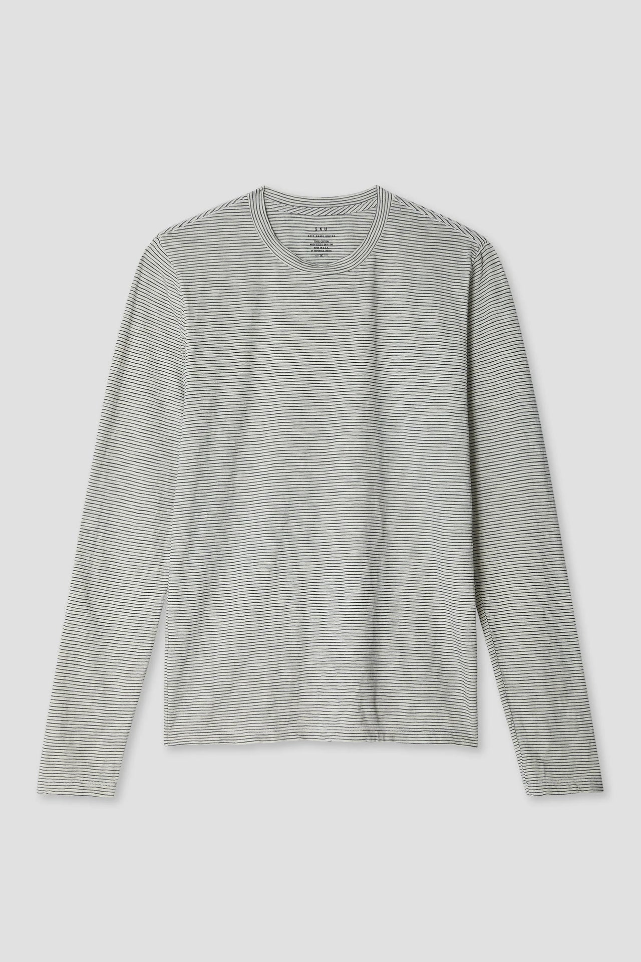 L/S THIN STRIPE CREW TEE - ASH