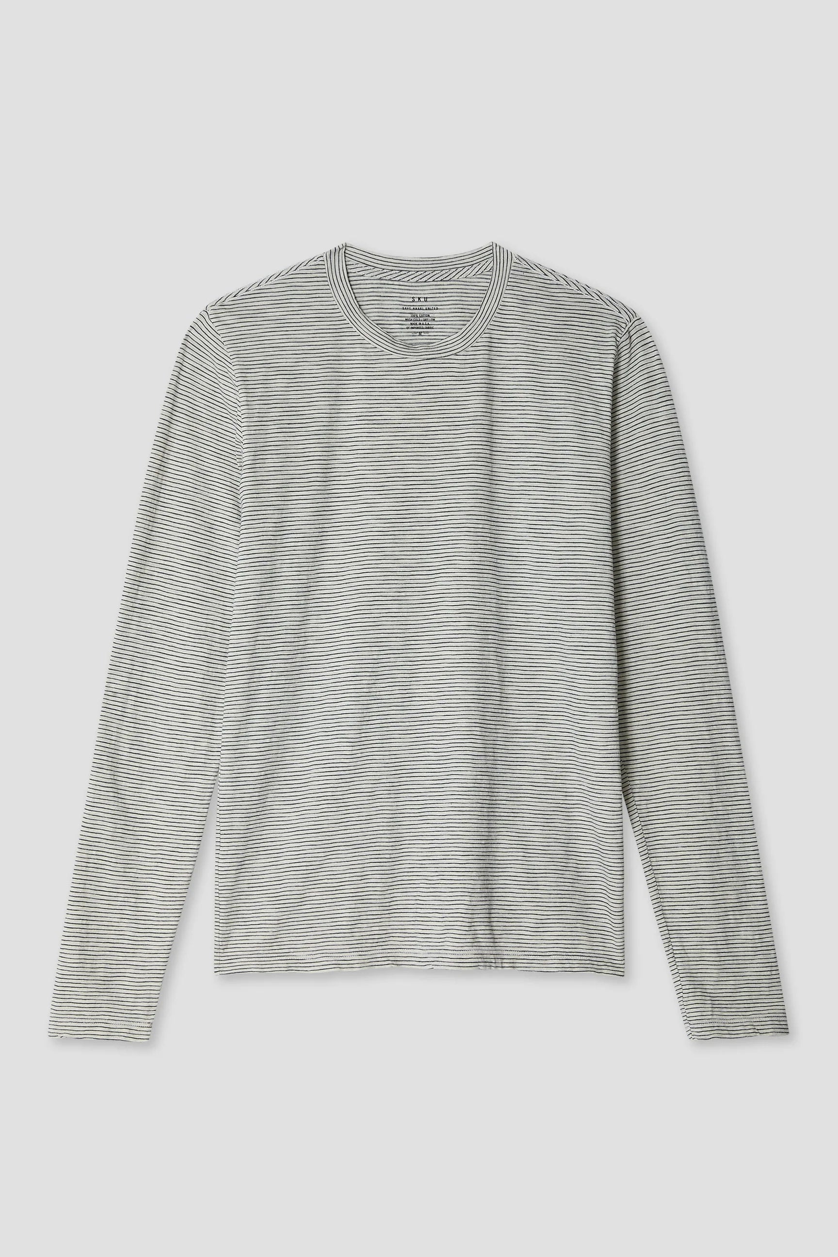 L/S THIN STRIPE CREW TEE - ASH