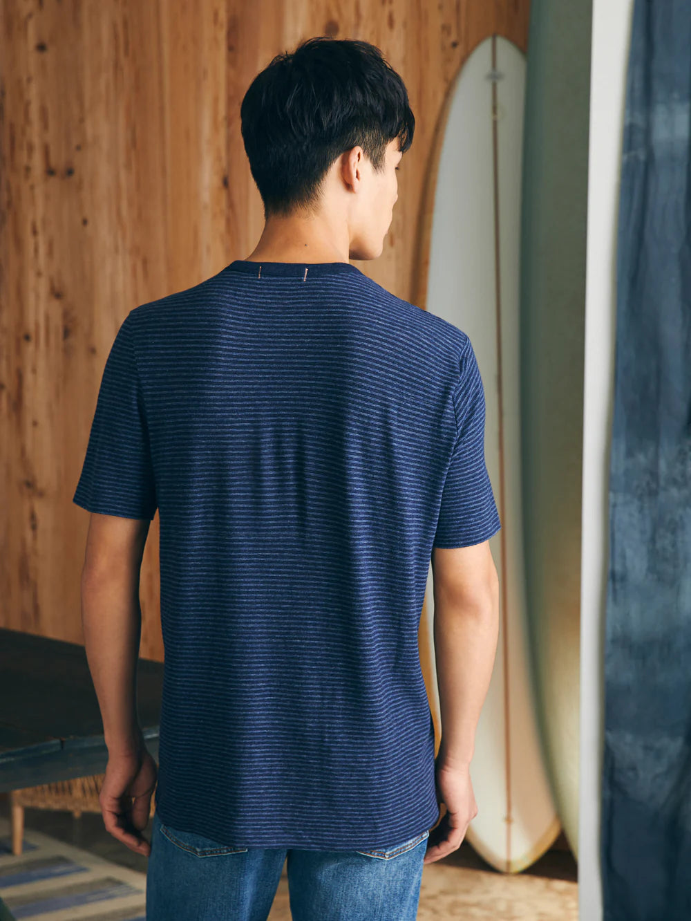 S/S VINTAGE CHAMBRAY TEE - NAVY COVE STRIPE