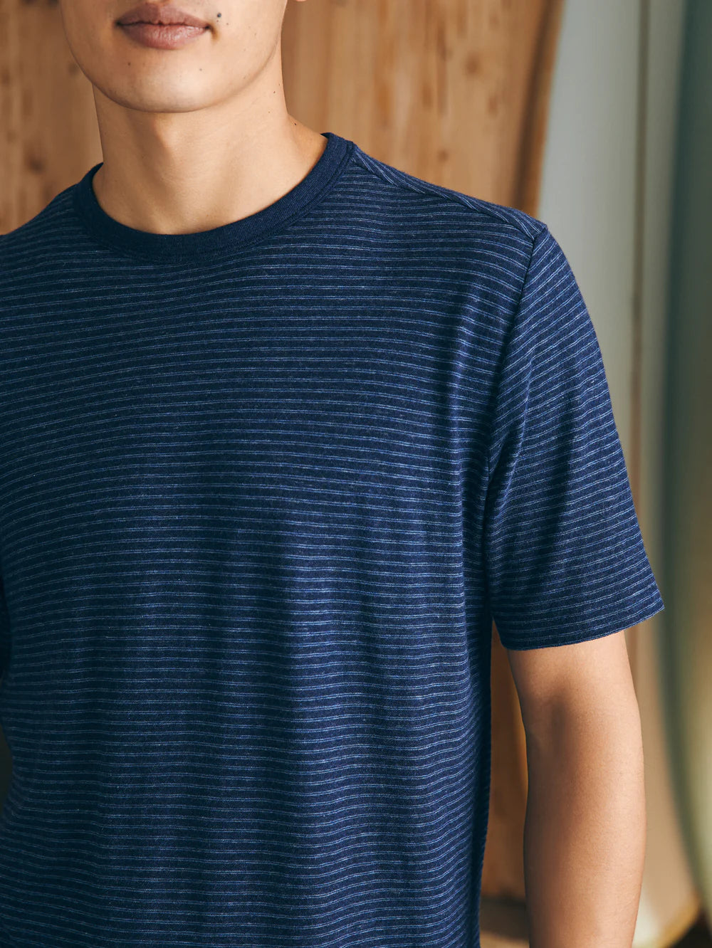 S/S VINTAGE CHAMBRAY TEE - NAVY COVE STRIPE