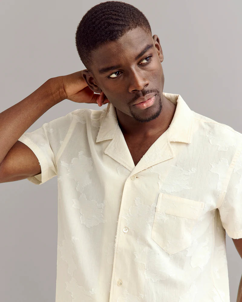 S/S FLORAL JACQUARD SHIRT - IVORY