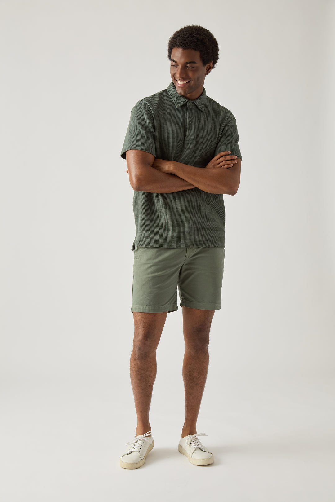 S/S WAFFLE POLO - RYE GRASS