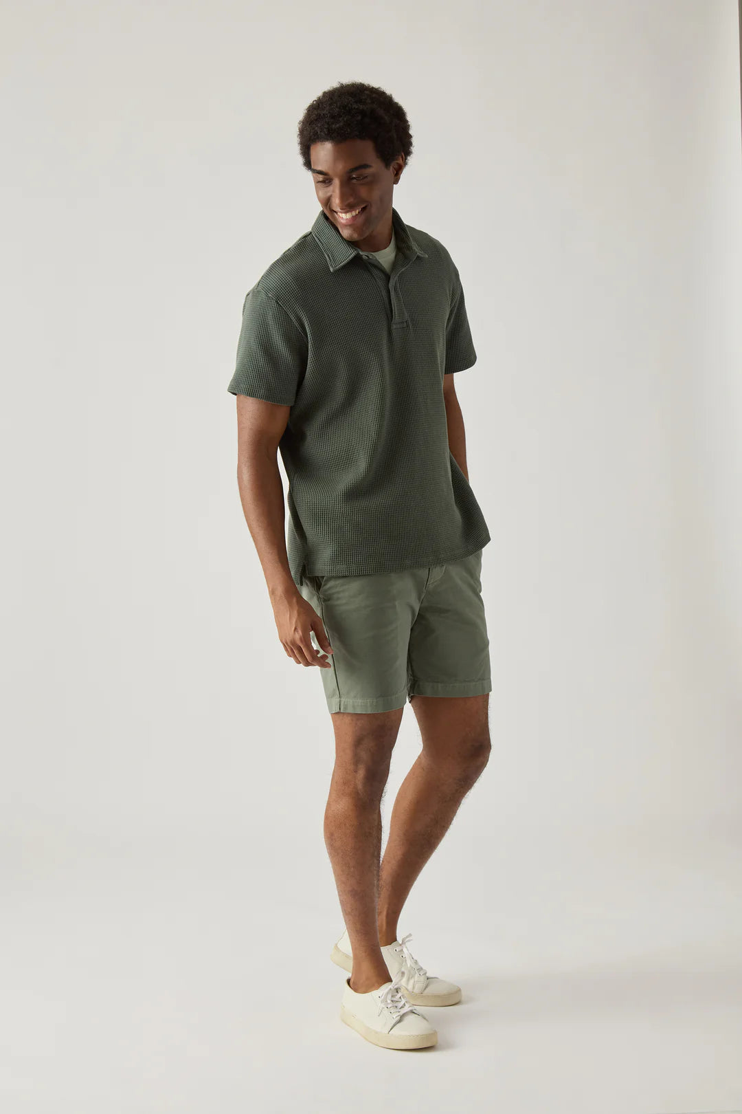 S/S WAFFLE POLO - RYE GRASS