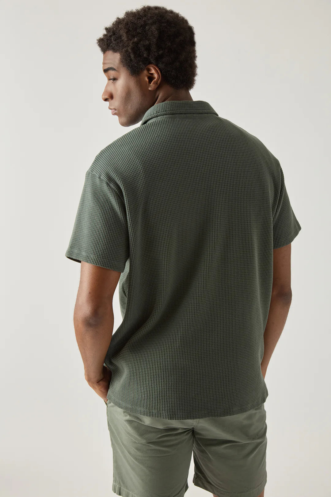 S/S WAFFLE POLO - RYE GRASS