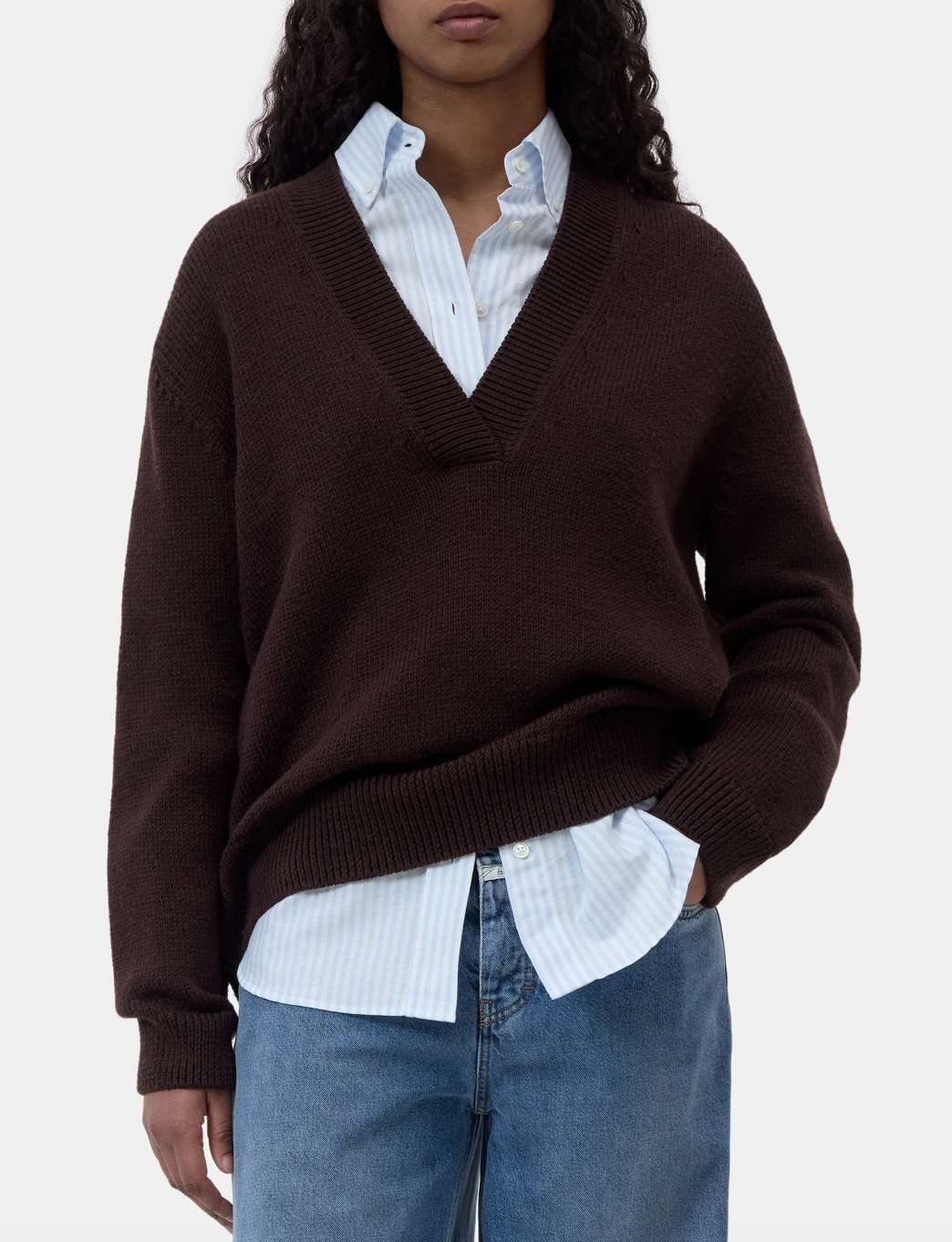 V-NECK SWEATER - CINDER BROWN