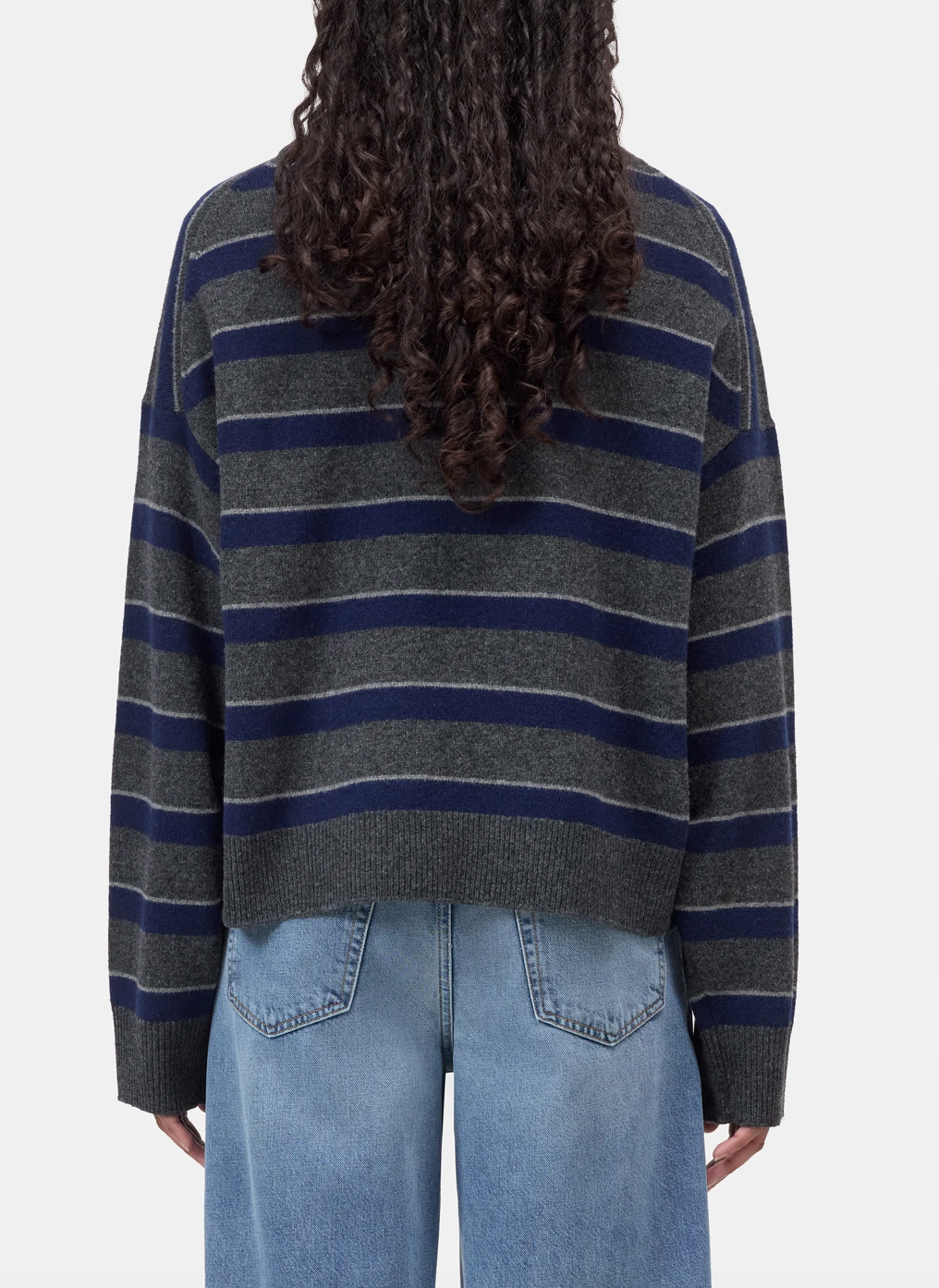 CREWNECK STRIPE SWEATER - DARK GREY