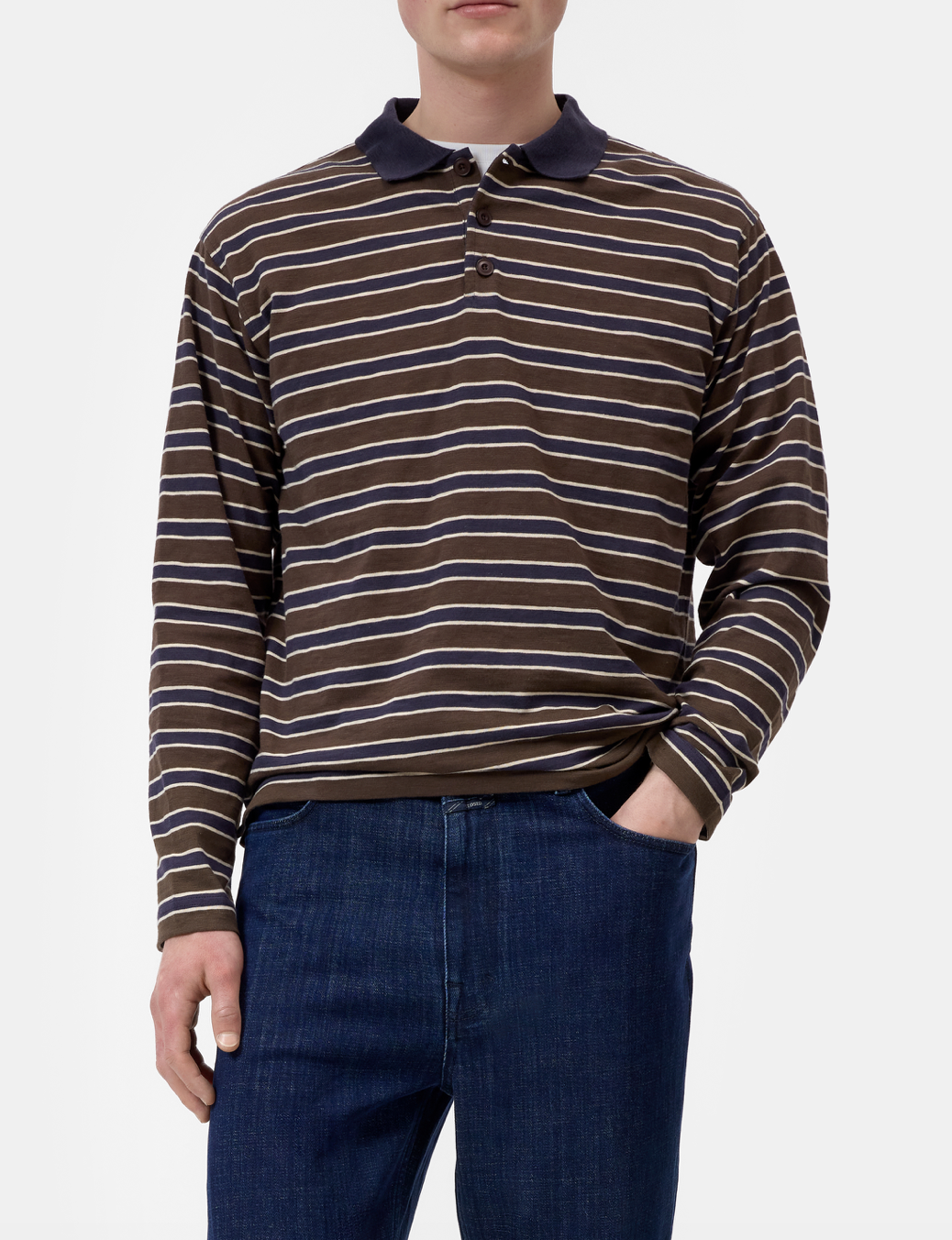 L/S STRIPE POLO - ESPRESSO