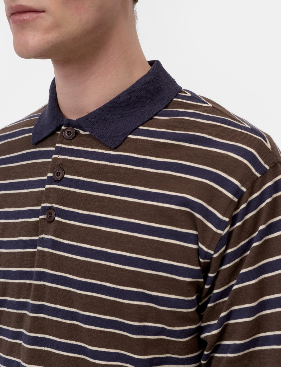 L/S STRIPE POLO - ESPRESSO