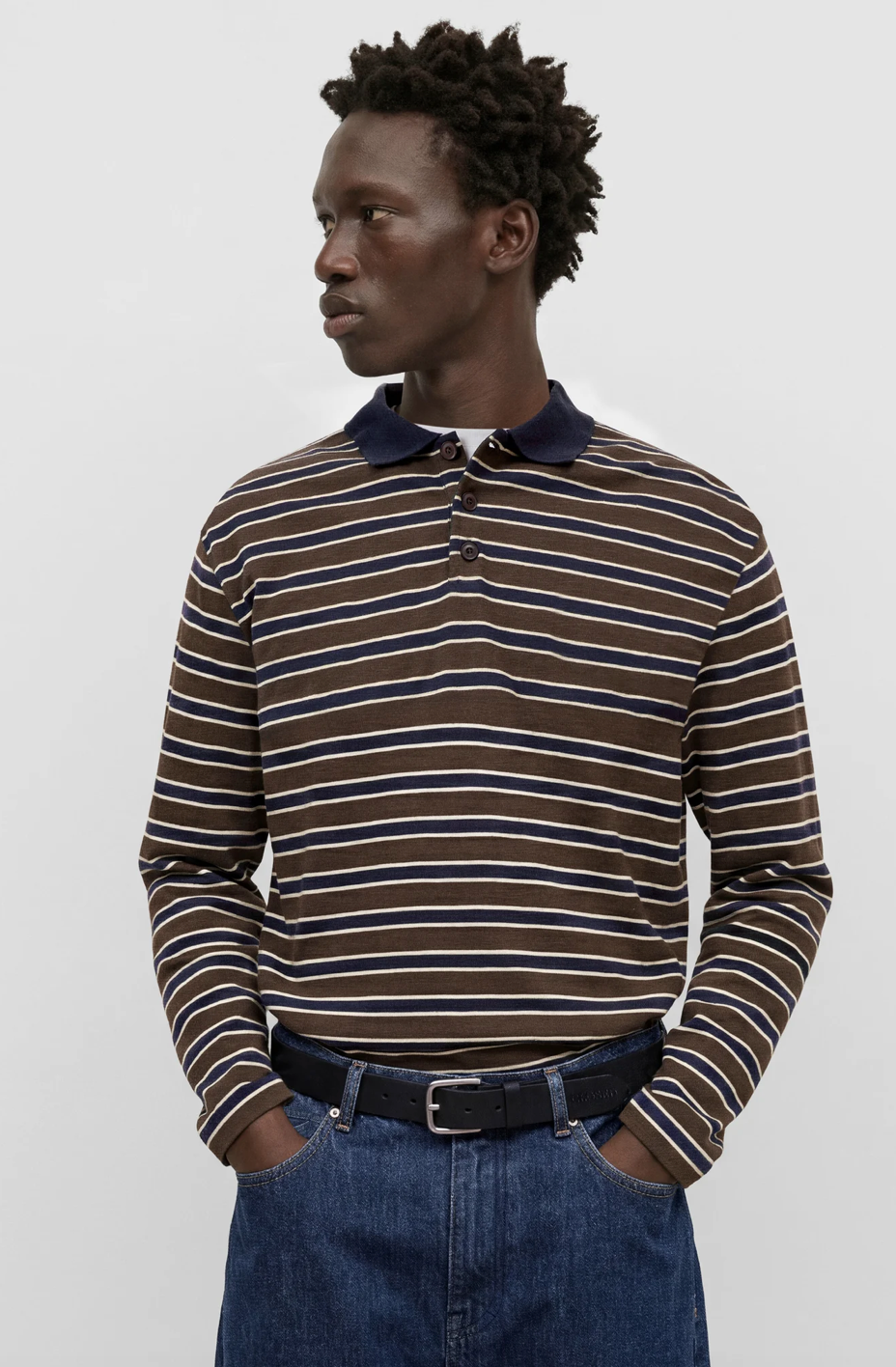 L/S STRIPE POLO - ESPRESSO