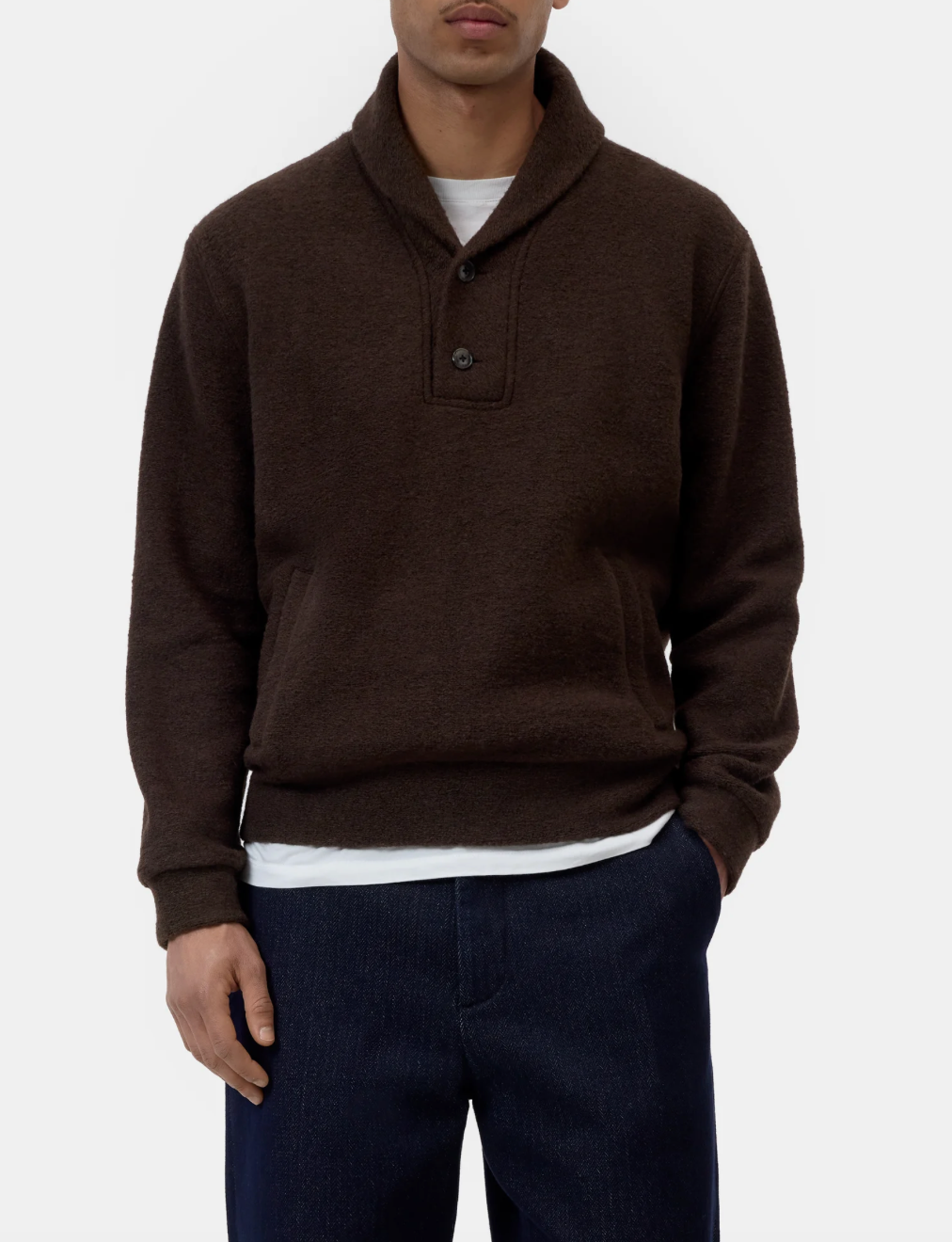 SHAWL COLLAR FLEECE - ESPRESSO