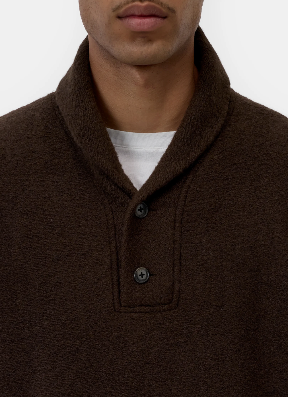 SHAWL COLLAR FLEECE - ESPRESSO