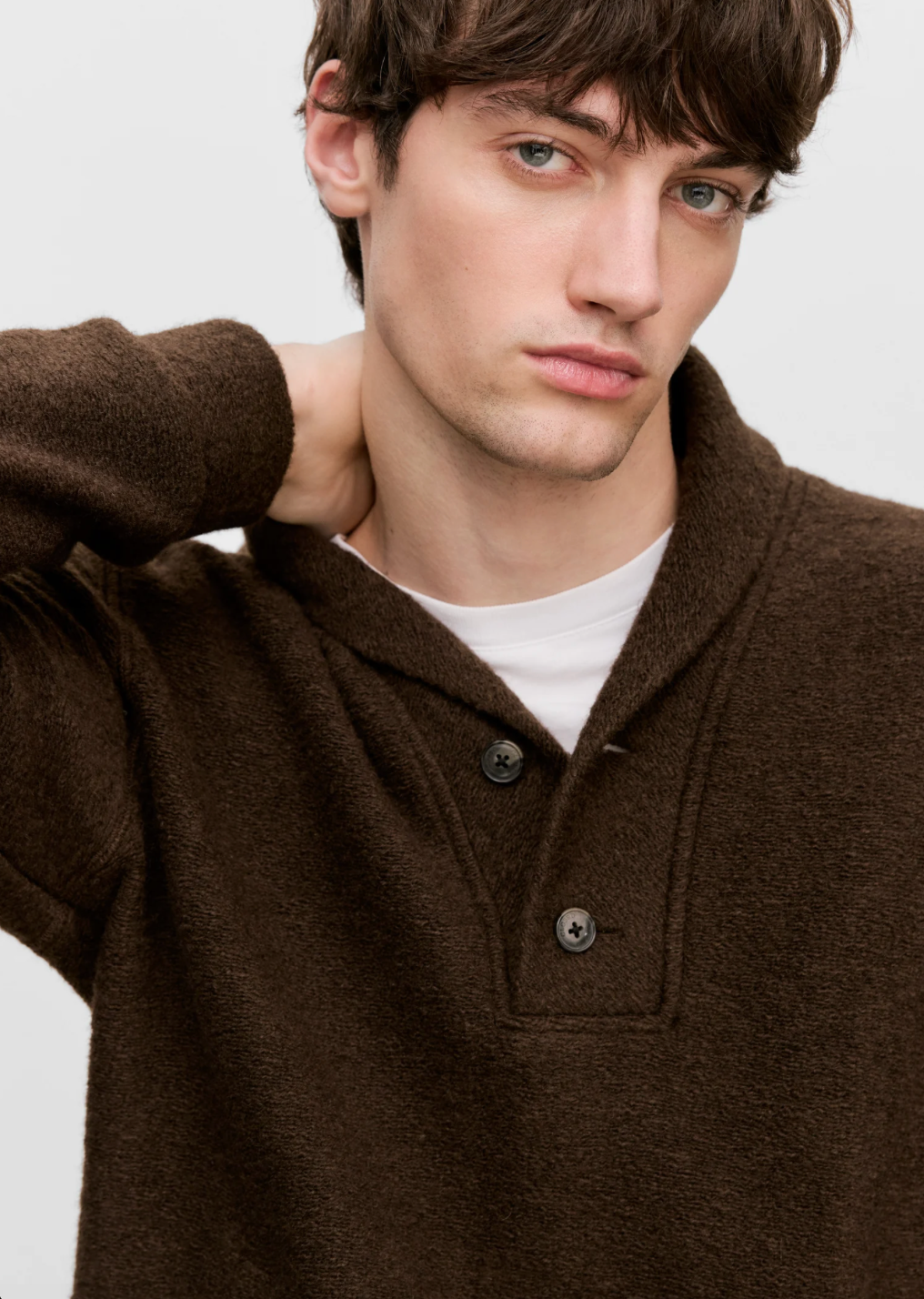 SHAWL COLLAR FLEECE - ESPRESSO