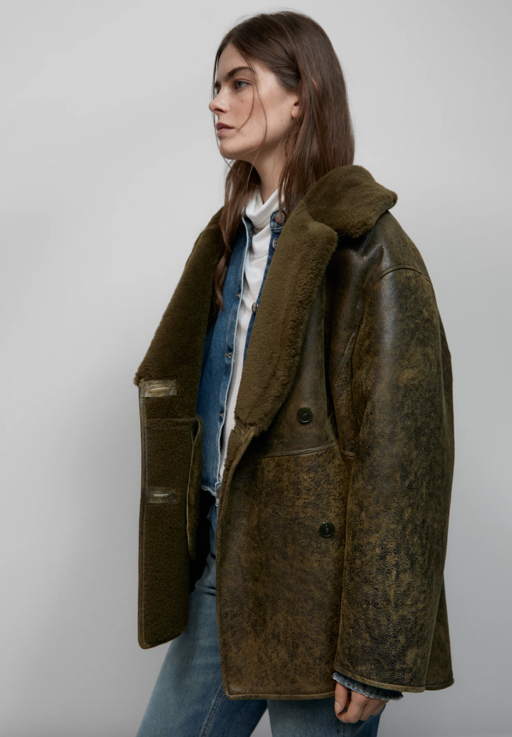 SHEARLING COAT - CLOVER GREEN