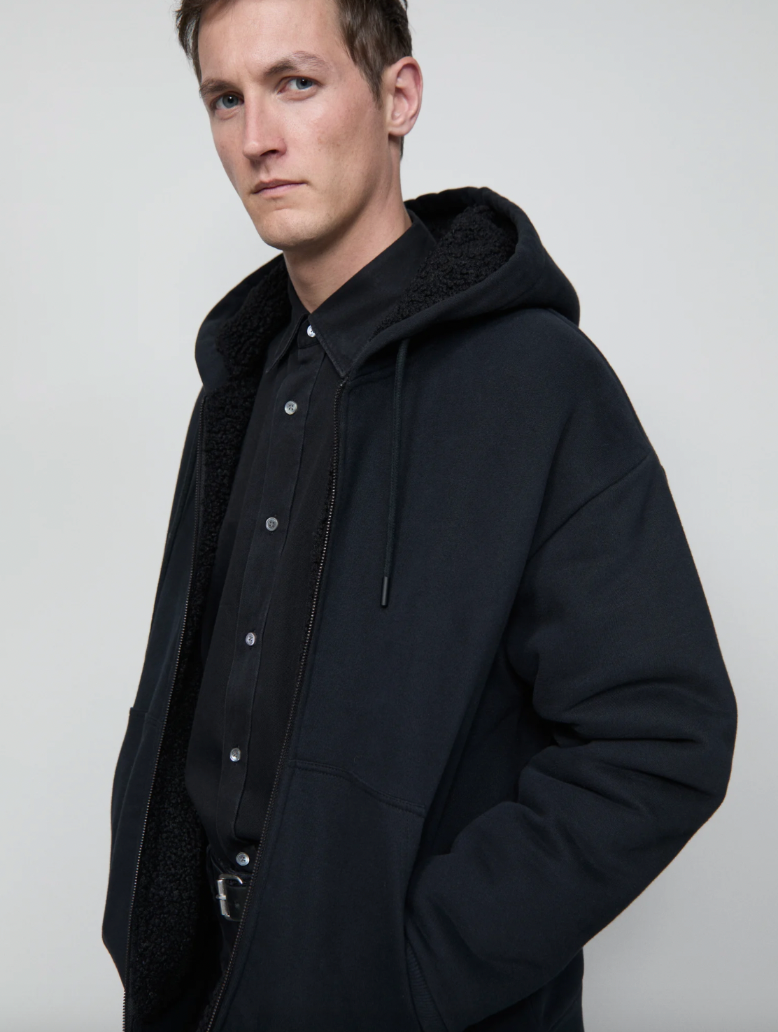 TEDDY LINED HOODIE - BLACK