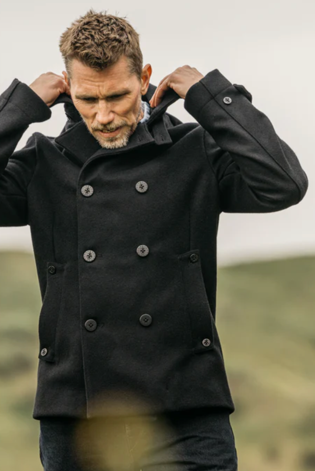THE MALLET PEACOAT - MELTON BLACK