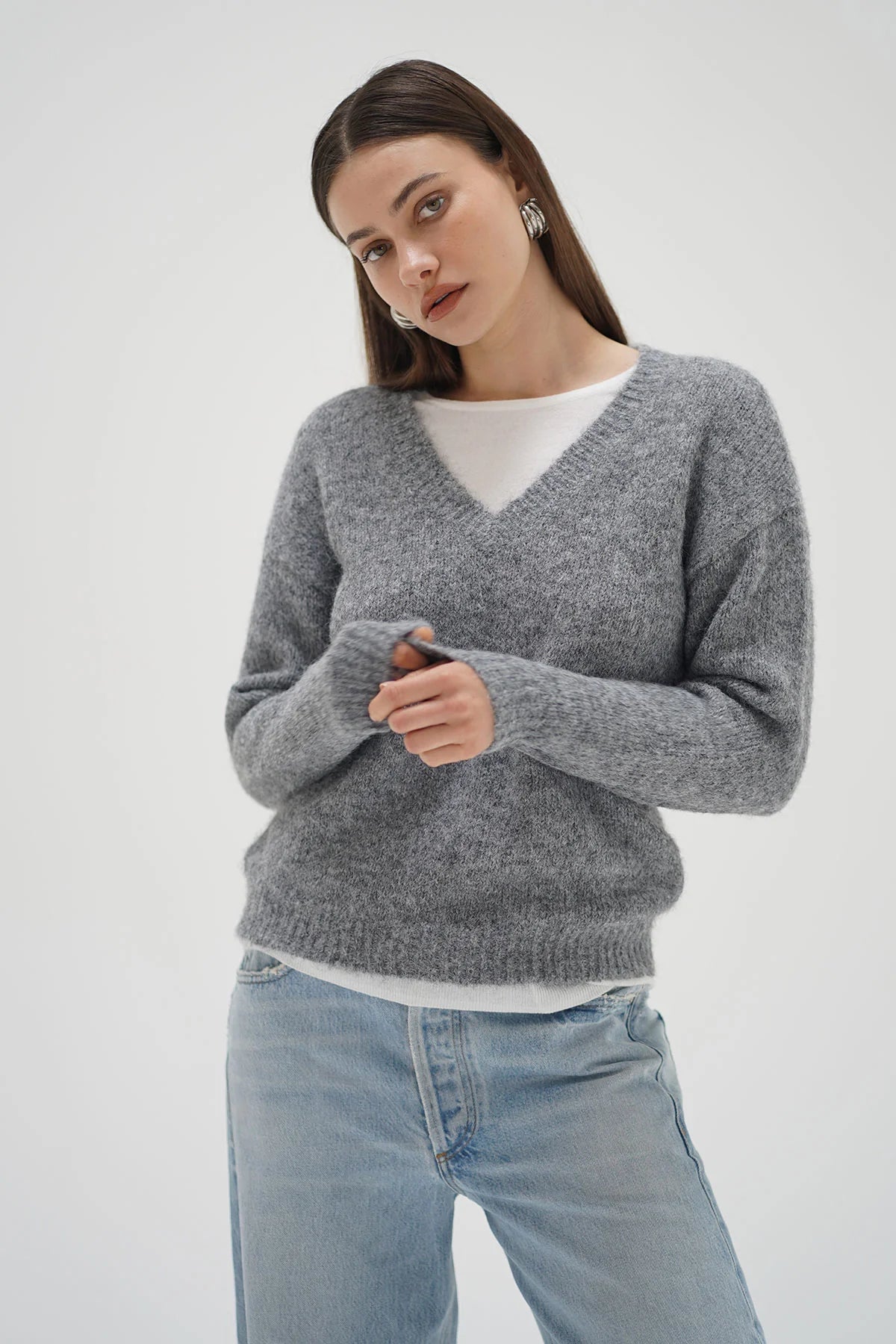 SIENNA FUZZY SWEATER - SHADOW GREY