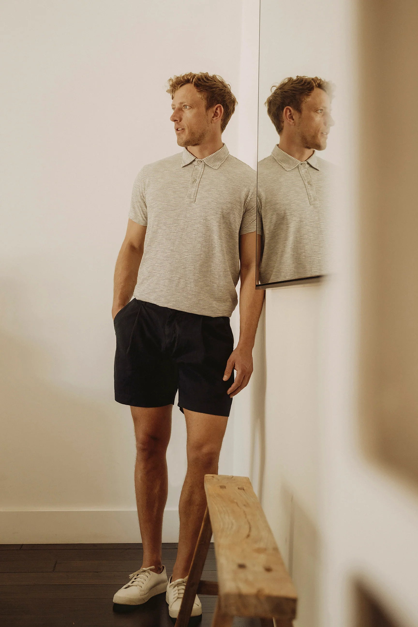 STRIPE S/S POLO - ASH