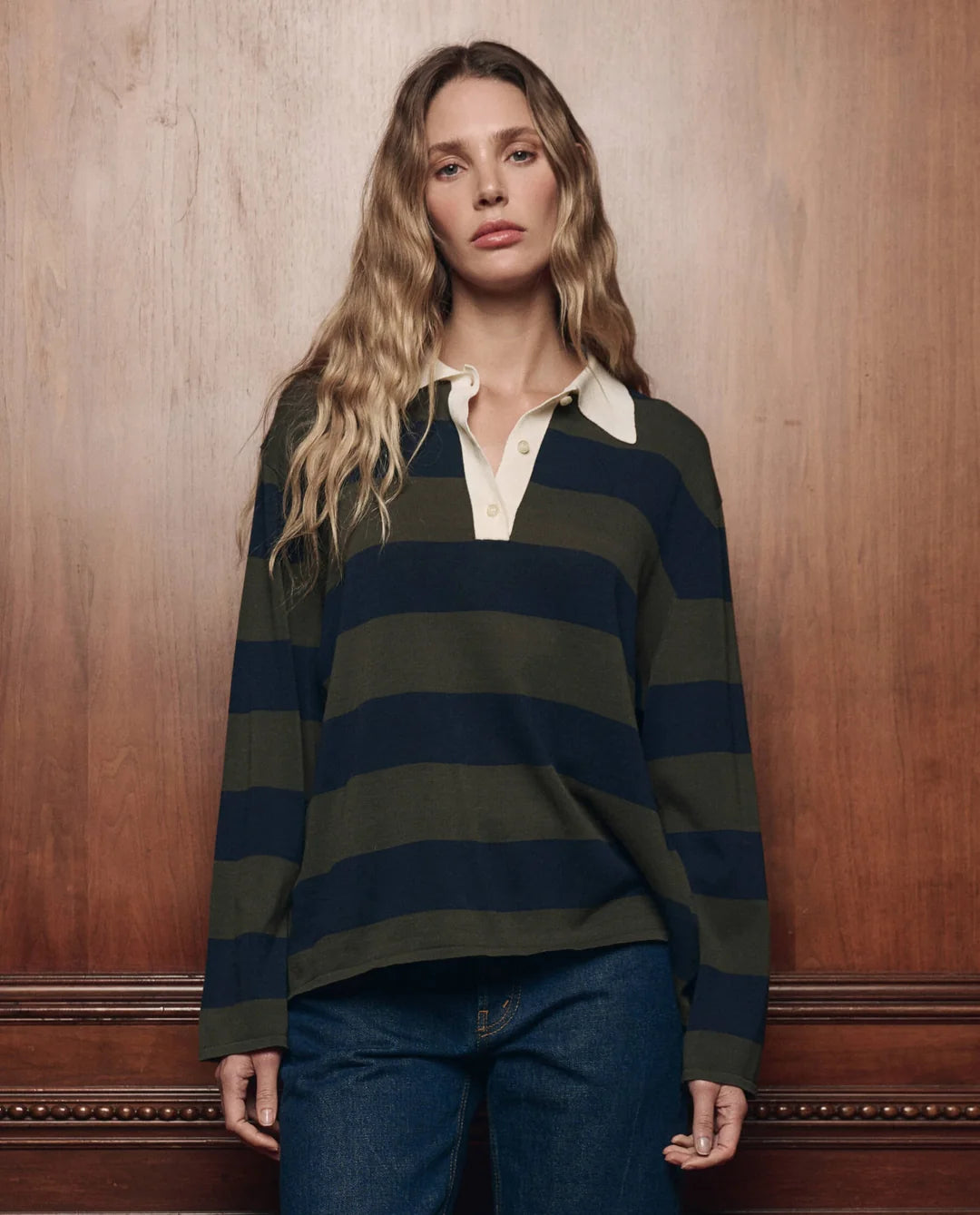 THE ACADEMY POLO SWEATER - ARMY STRIPE