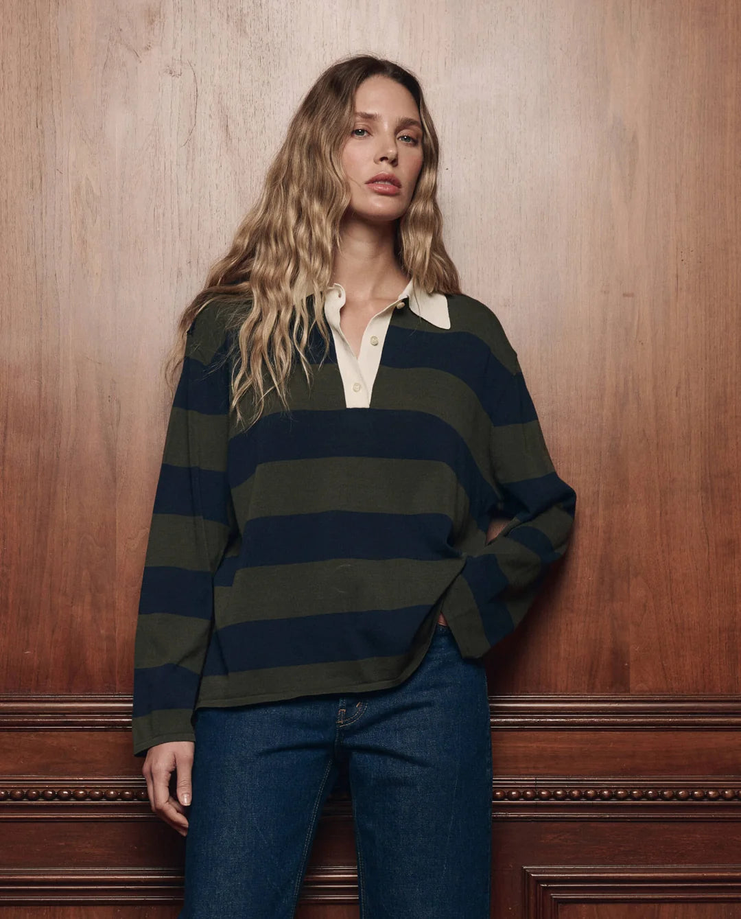 THE ACADEMY POLO SWEATER - ARMY STRIPE