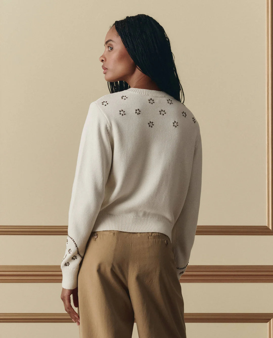 THE STUDDED CARDIGAN - NATURAL