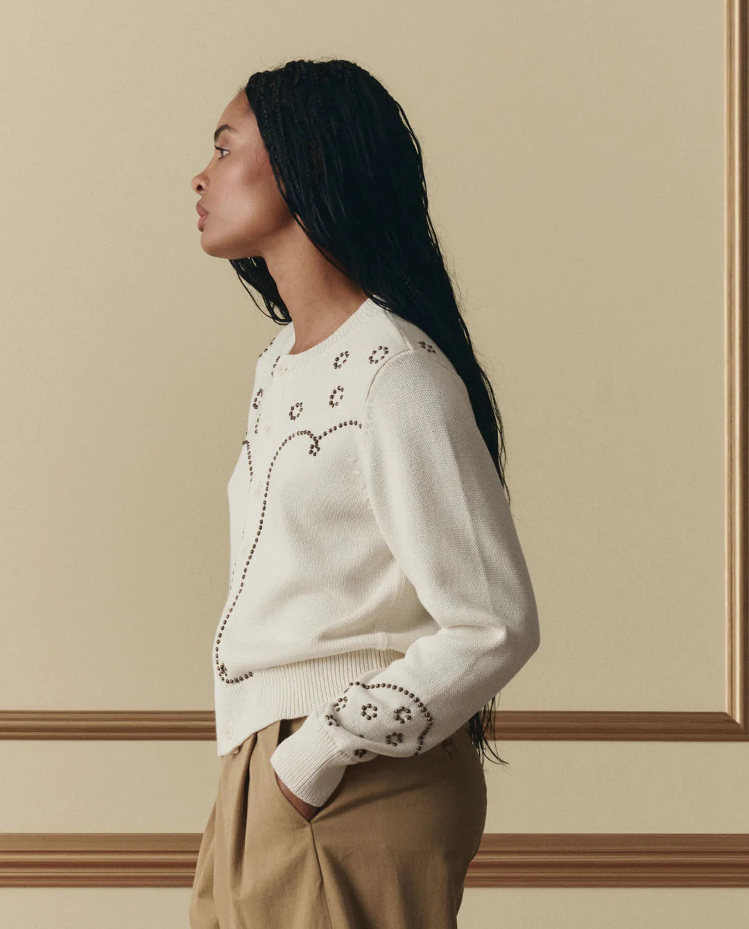 THE STUDDED CARDIGAN - NATURAL