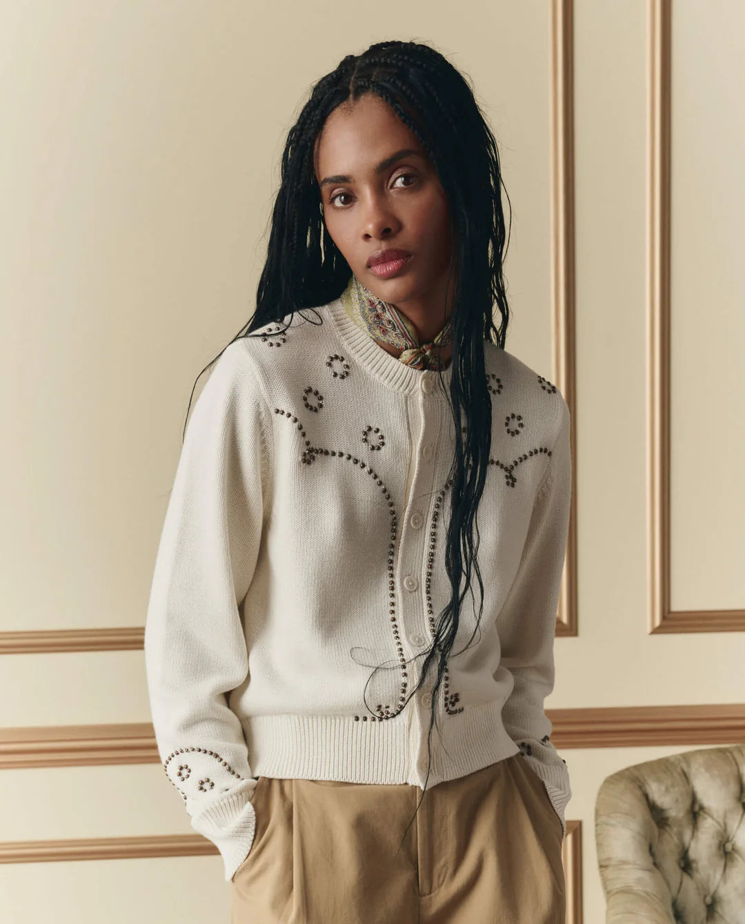 THE STUDDED CARDIGAN - NATURAL