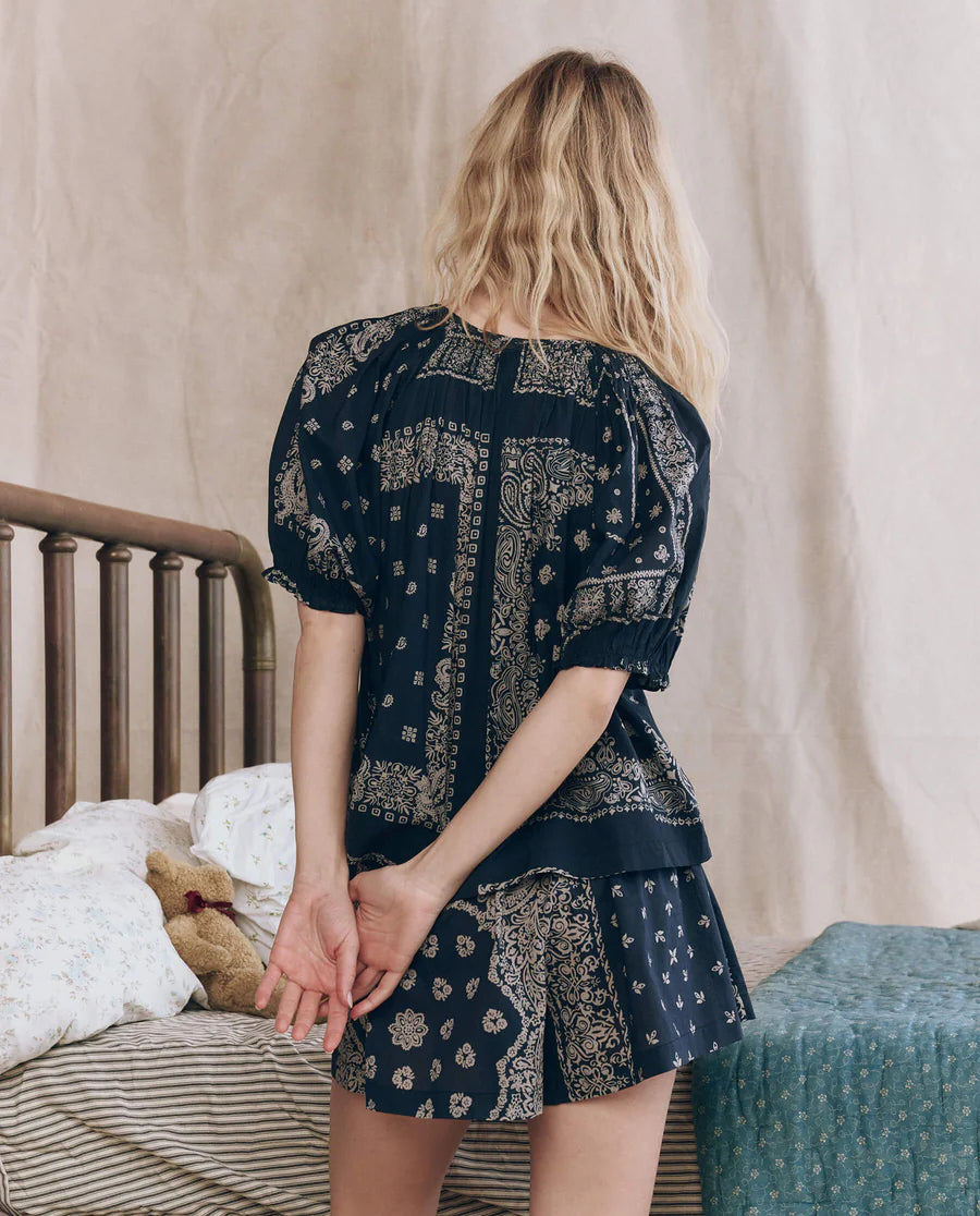 THE SMOCKED SLEEP SHORT - BANDANA PATCHWORK