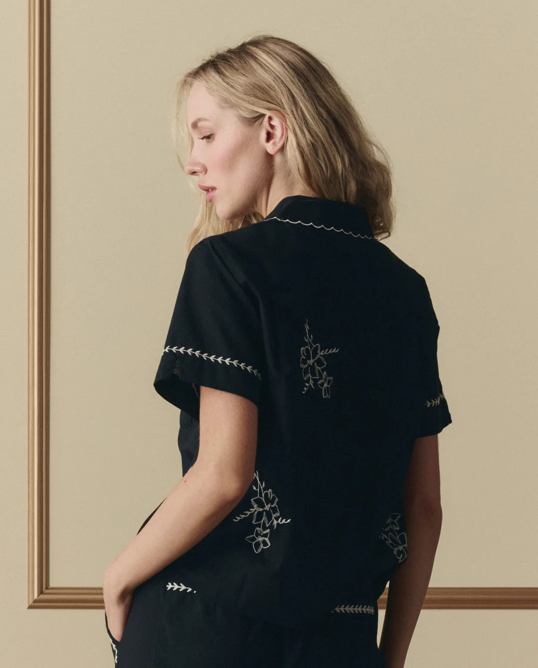 THE BOWLING SHIRT W/ HANKY EMBROIDERY - BLACK