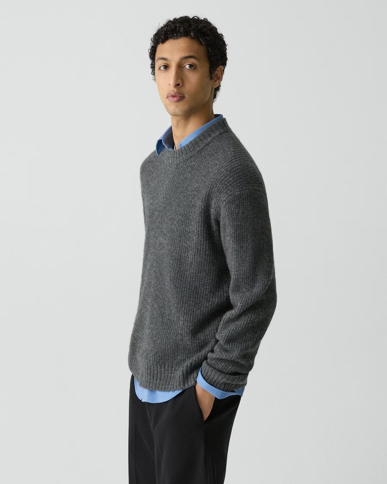 WOOL RELAXED CREWNECK SWEATER - CHARCOAL