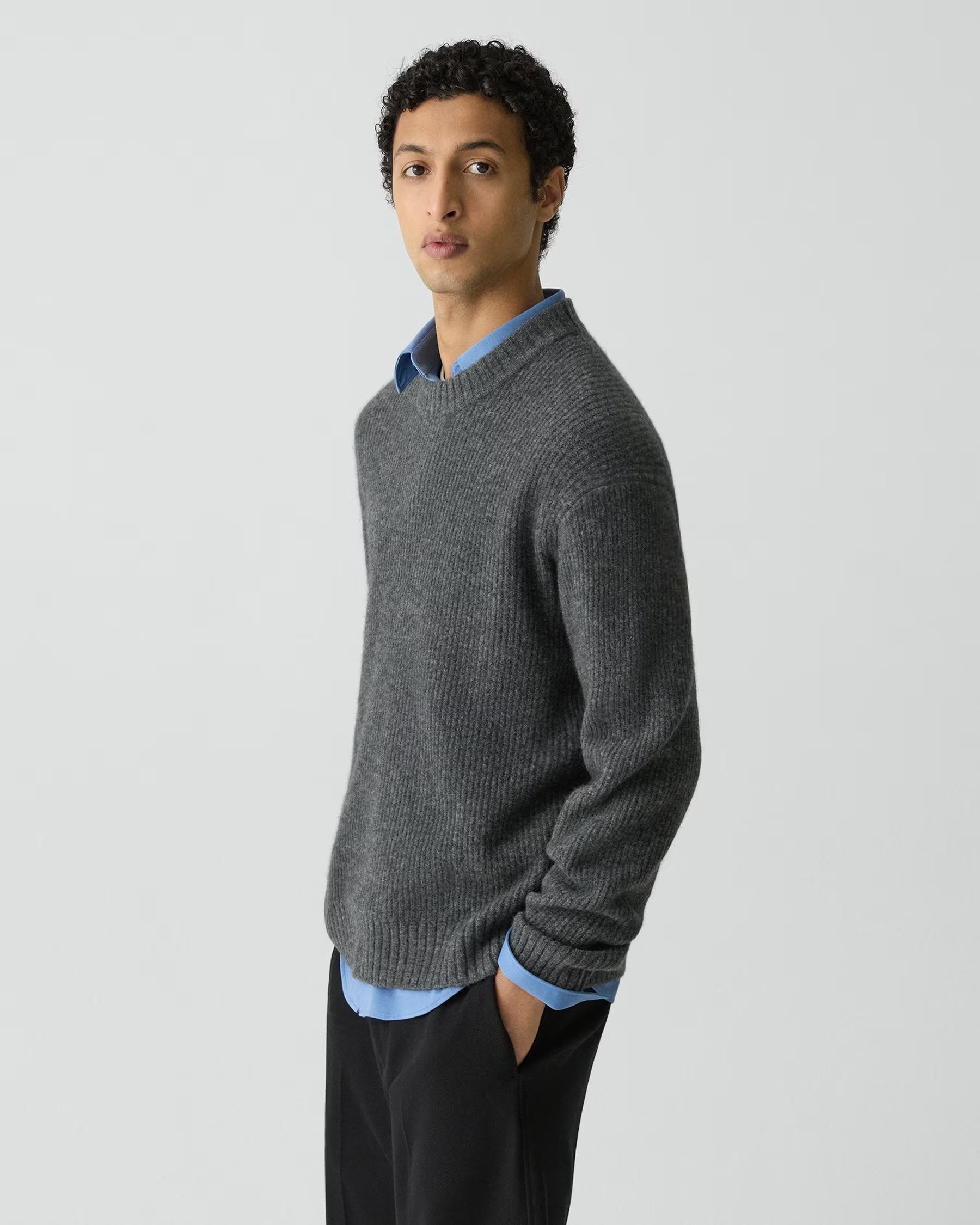 WOOL RELAXED CREWNECK SWEATER - CHARCOAL