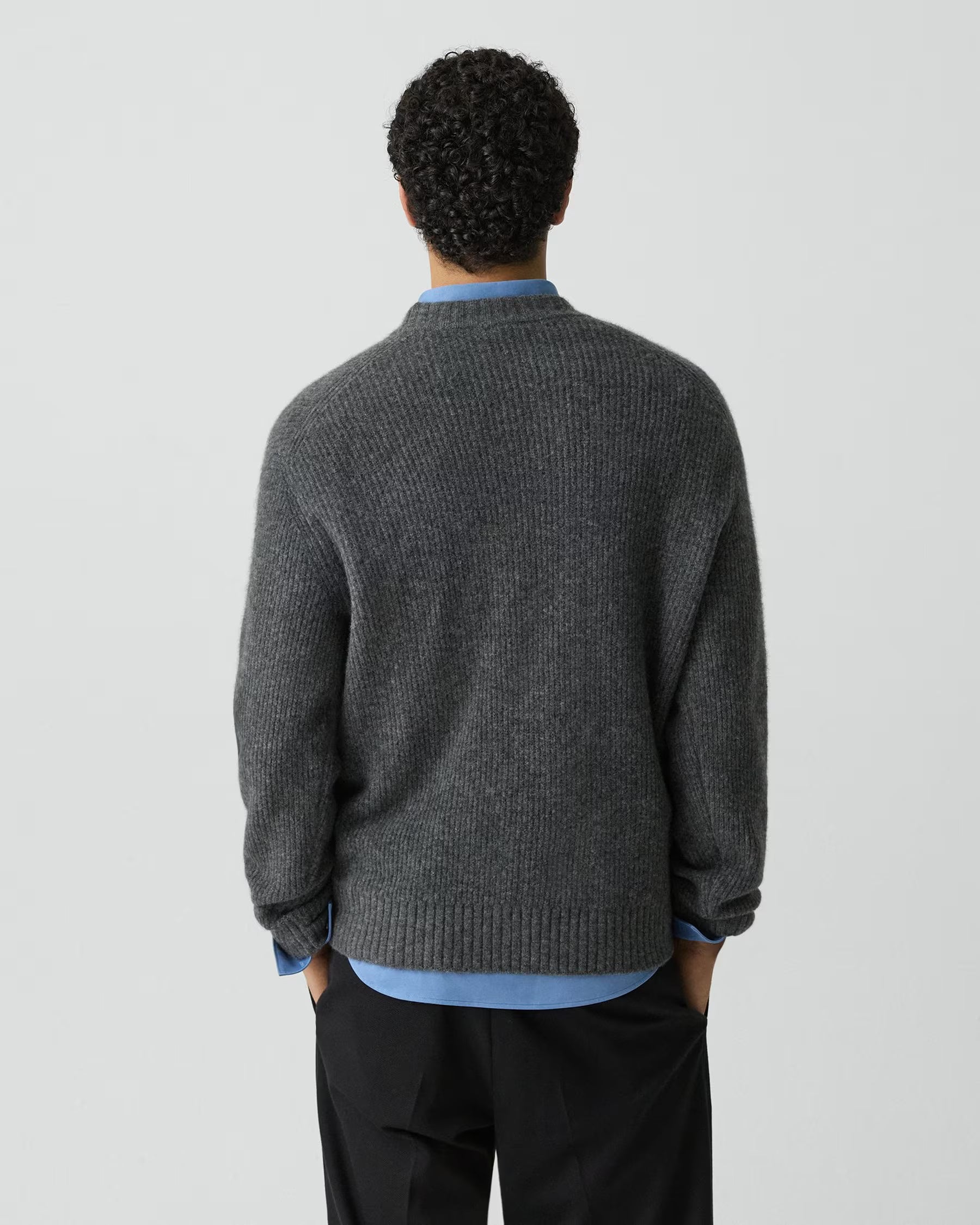 WOOL RELAXED CREWNECK SWEATER - CHARCOAL