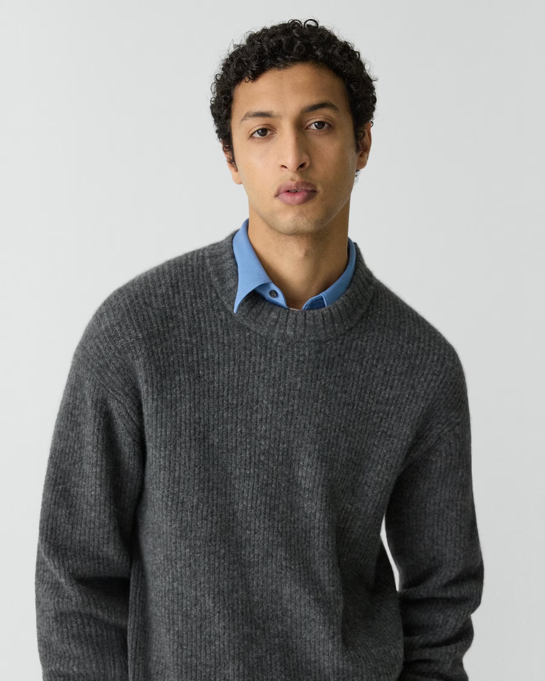 WOOL RELAXED CREWNECK SWEATER - CHARCOAL