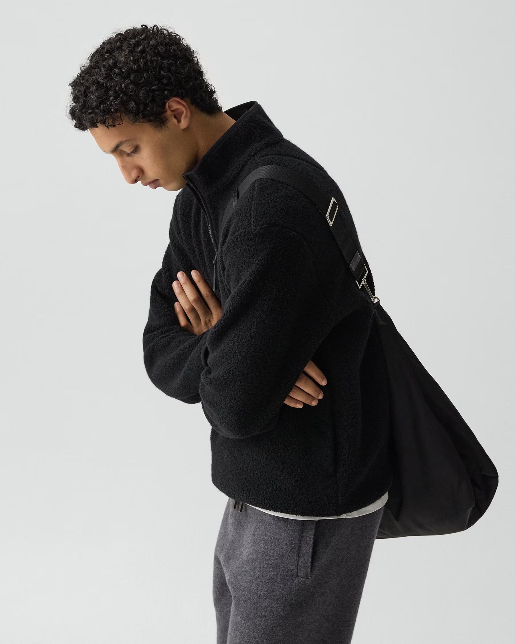 WOOL 1/4 ZIP SWEATER - BLACK
