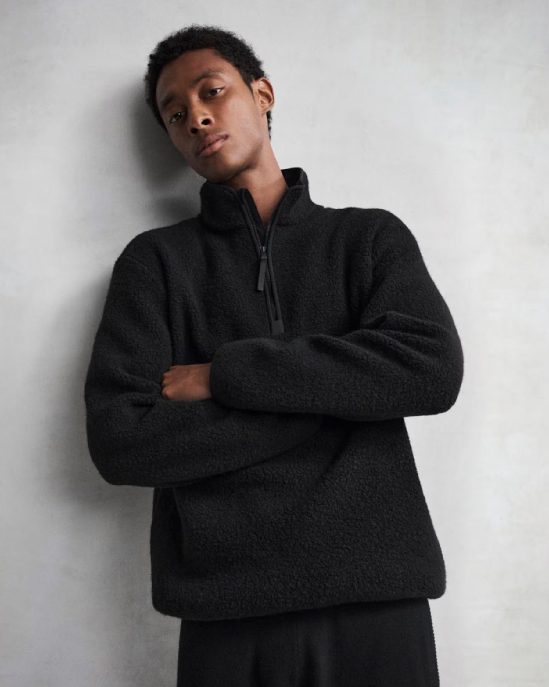 WOOL 1/4 ZIP SWEATER - BLACK