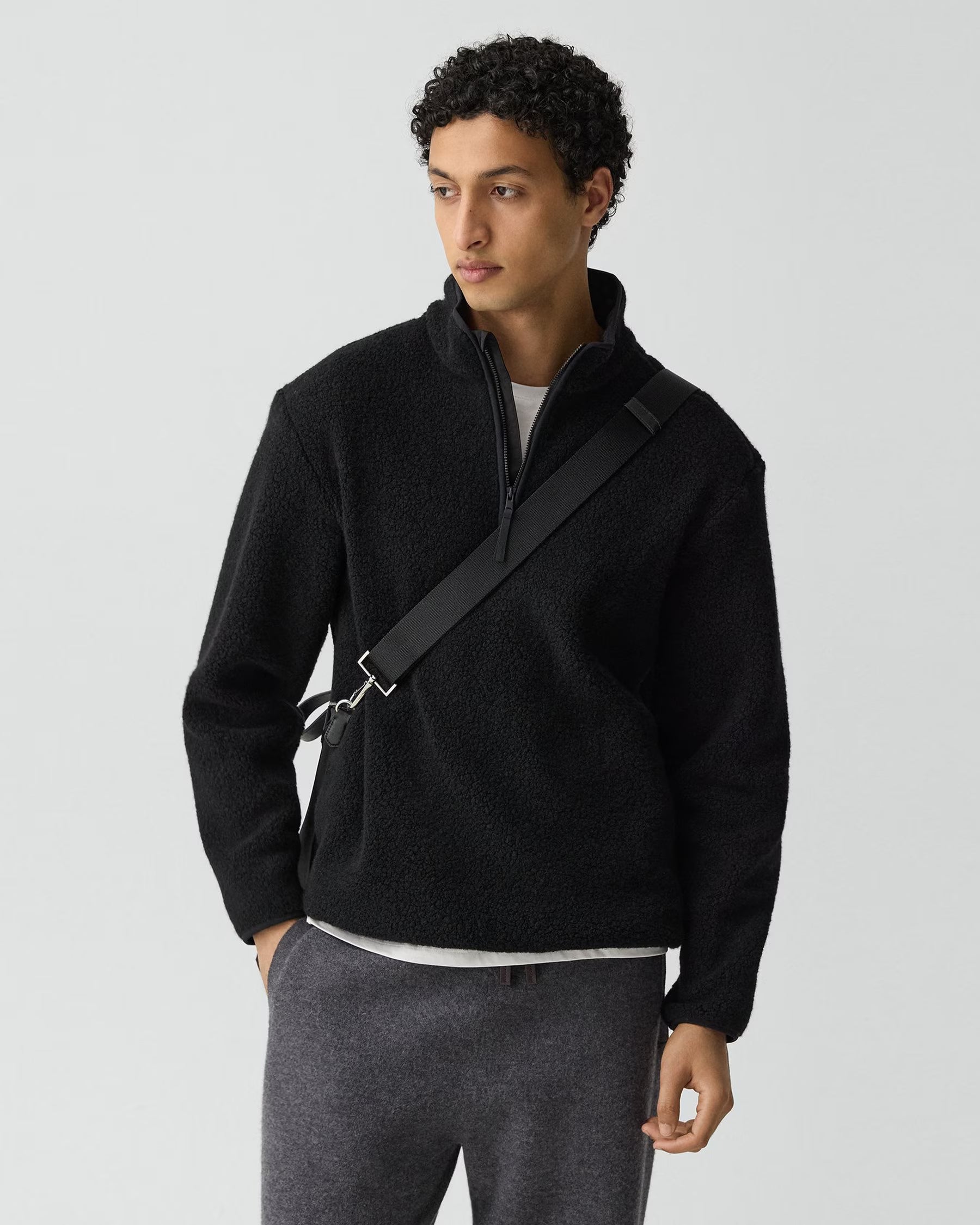 WOOL 1/4 ZIP SWEATER - BLACK