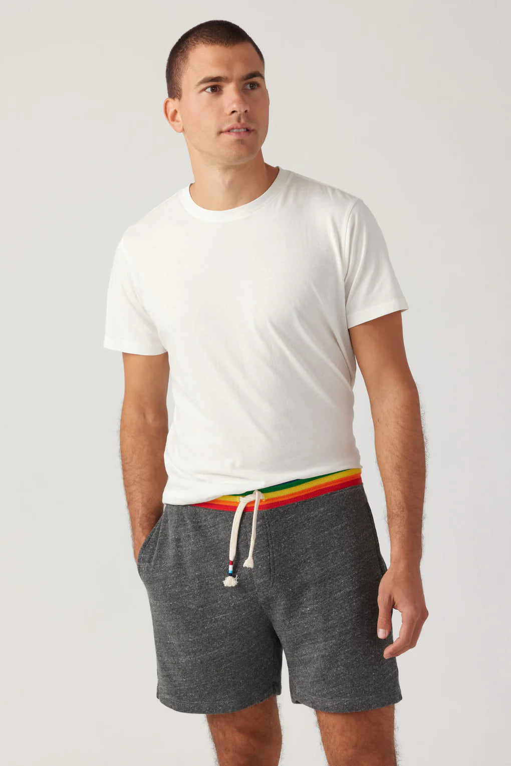 White shorts with rainbow on sale stripe