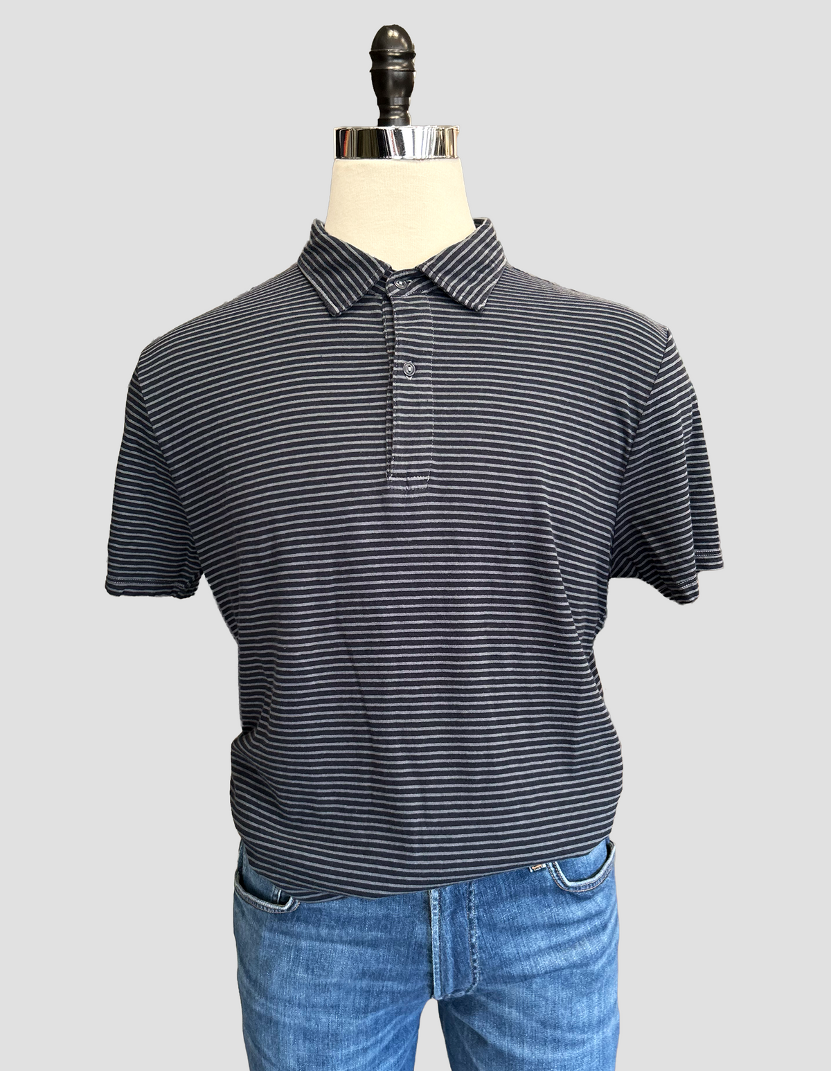 S/S YARN DYE JERSEY POLO - BLUE