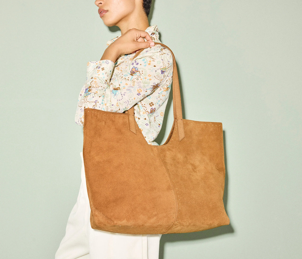 AVERY SUEDE TOTE W/ STUDS - SADDLE BROWN