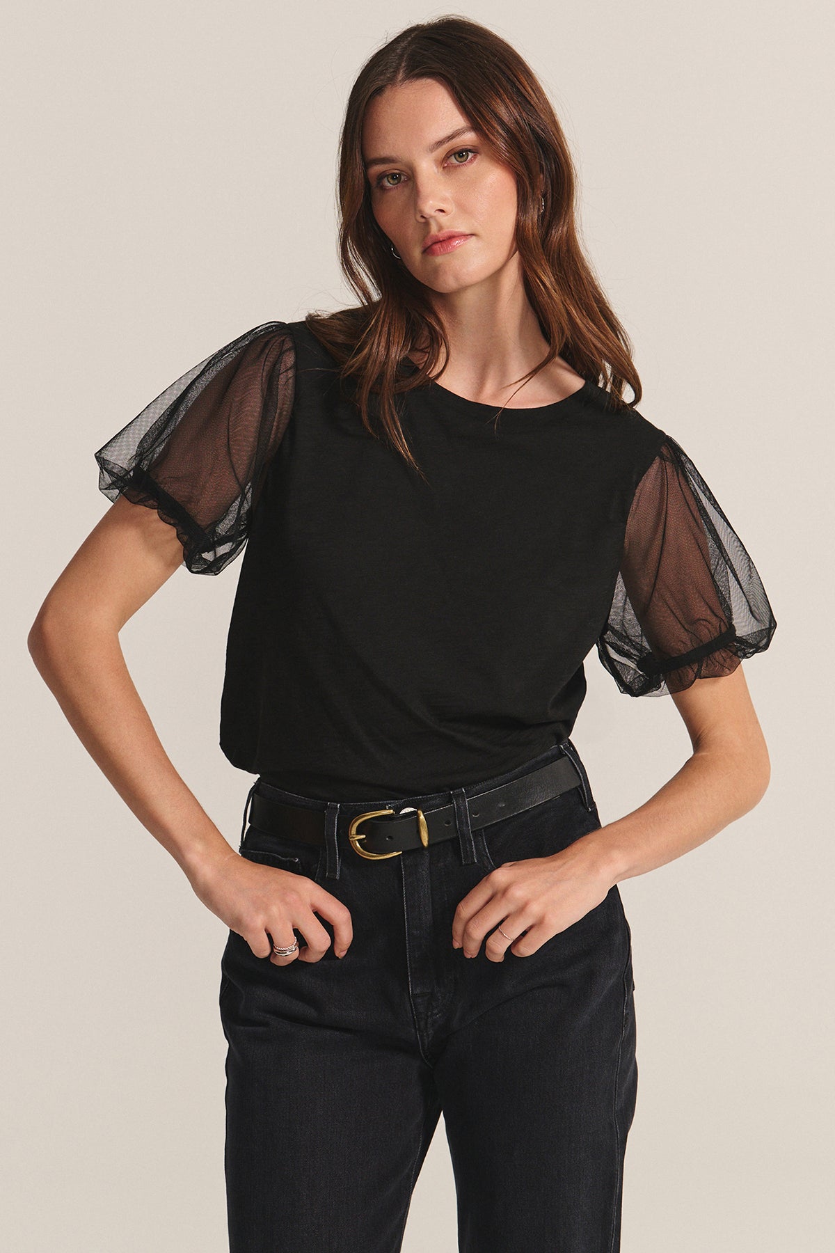JUSTINE PUFF SLEEVE TEE - BLACK