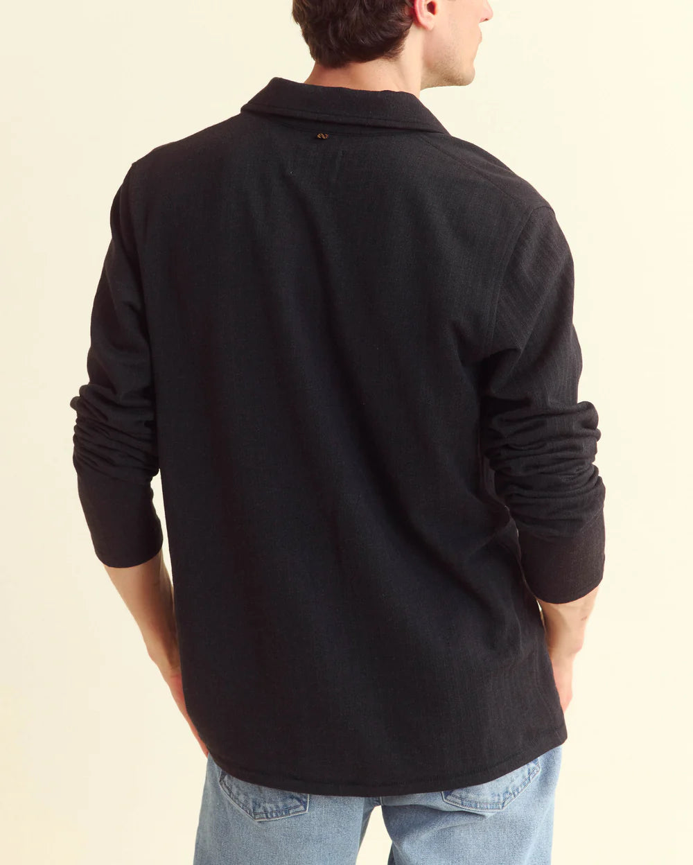 L/S HERRINGBONE POLO - BLACK